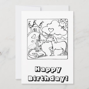 Unicorn Birthday Card You can Color