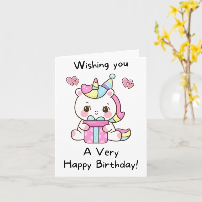 Unicorn Birthday Cards for Girls (Yellow Flower)
