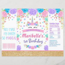 Unicorn Birthday  Chip Bag Wrapper Party Favor