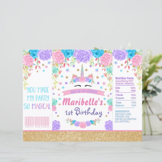 Unicorn Birthday Chip Bag Wrapper Party Favor (Standing Front)