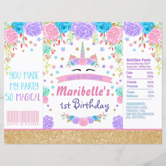 Unicorn Birthday Chip Bag Wrapper Party Favor (Front)