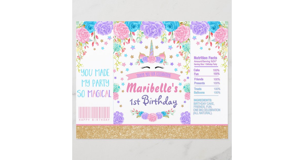 unicorn birthday chip bag wrapper party favor zazzlecom