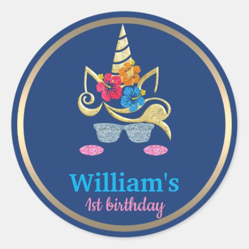 Unicorn Birthday Classic Round Sticker