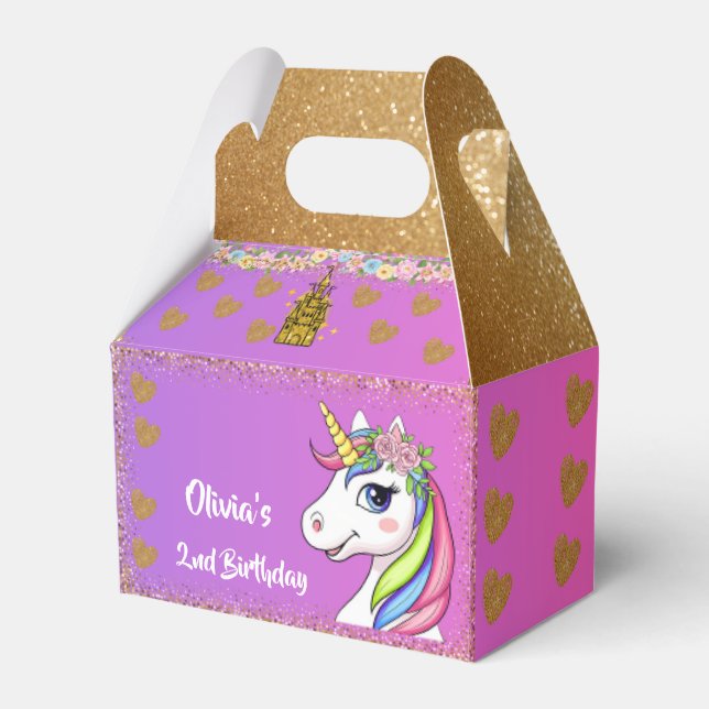 Unicorn Birthday Favor Box | Custom Party Gift Box (Front Side)