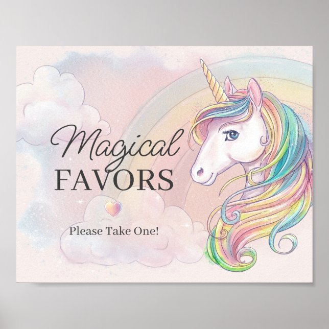 Unicorn birthday favors sign (Front)