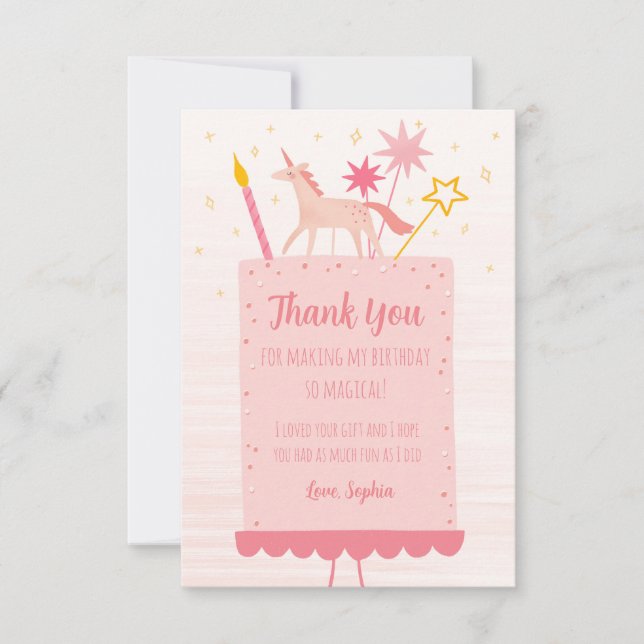 Unicorn Birthday Flat Thank You Card (Front)