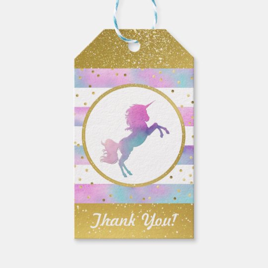 unicorn birthday gift tag watercolor glitter zazzlecom