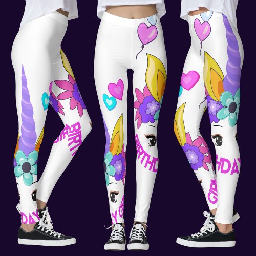 Unicorn Birthday Girl Birthday Party            Leggings