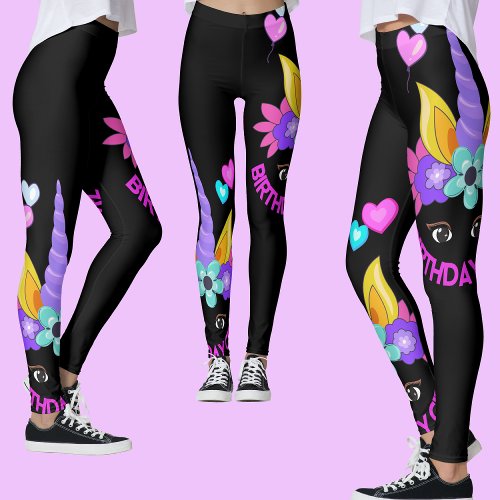 Unicorn Birthday Girl Birthday Party            Leggings