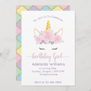 Unicorn Birthday Girl Invitation