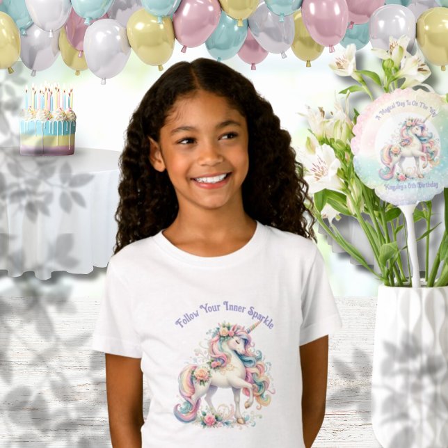  Unicorn Birthday Girl Magical Rainbow Pastel  T-Shirt (Follow Your Inner Sparkle Rainbow Unicorn Pastel T-Shirt)