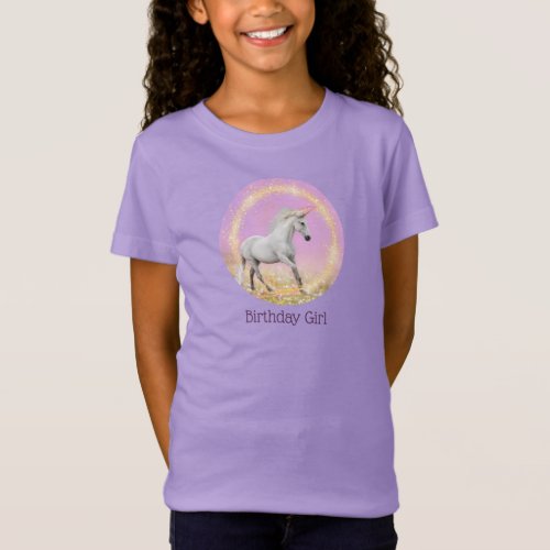 Unicorn Birthday Girl Pink and Lavender T_Shirt