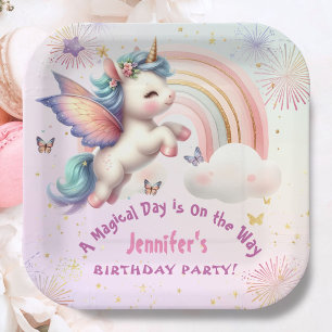 Unicorn Birthday Girl Purple Pink Paper Plates