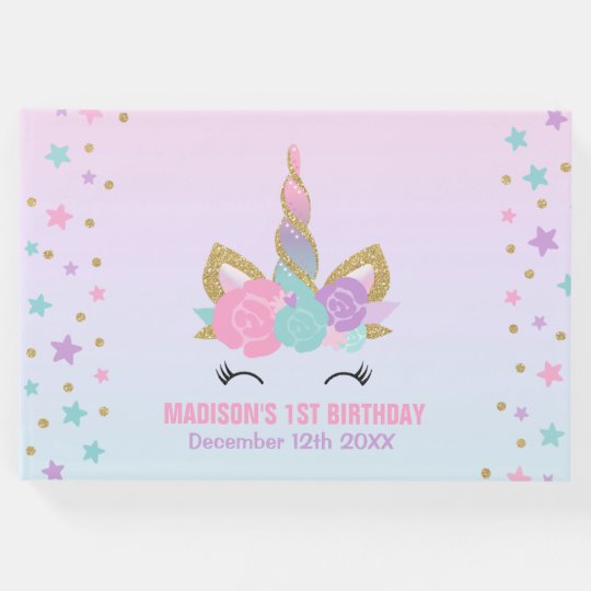 unicorn birthday guest book 1st birthday book zazzle com