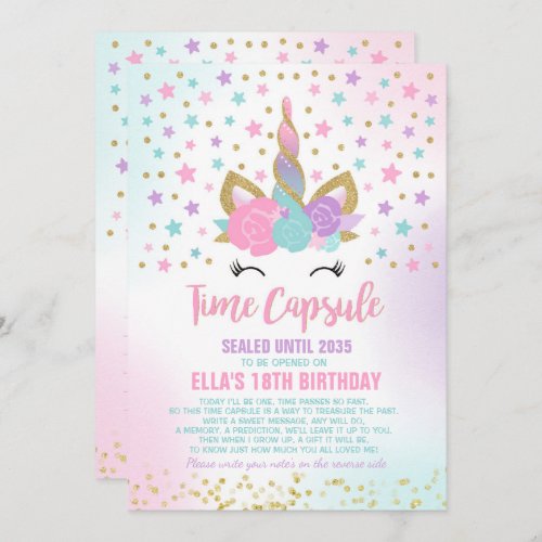 Unicorn Birthday Guestbook Time Capsule With Notes Invitation