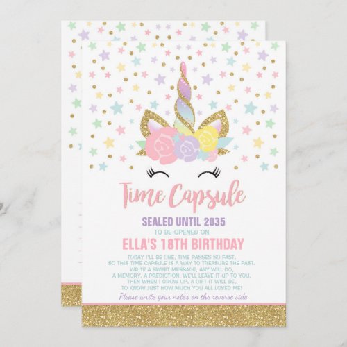 Unicorn Birthday Guestbook Time Capsule With Notes Invitation