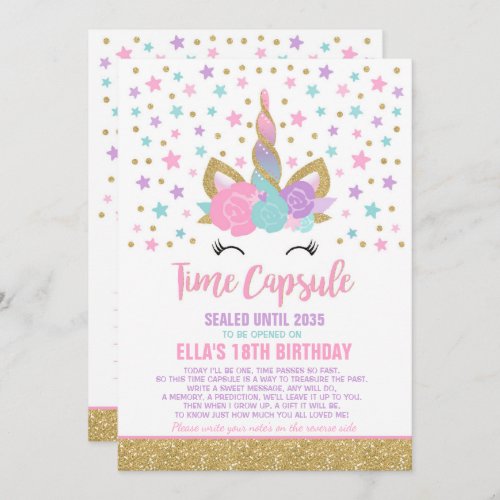 Unicorn Birthday Guestbook Time Capsule With Notes Invitation