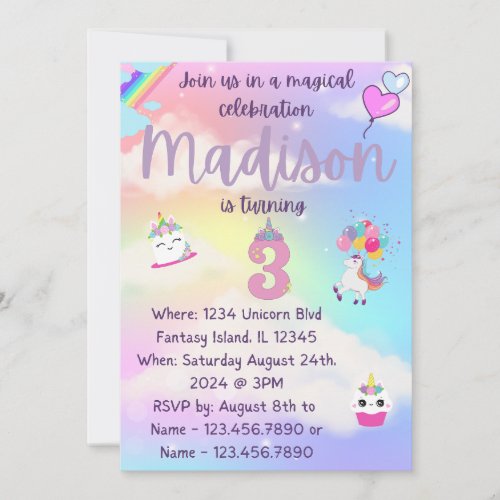 Unicorn birthday invitation