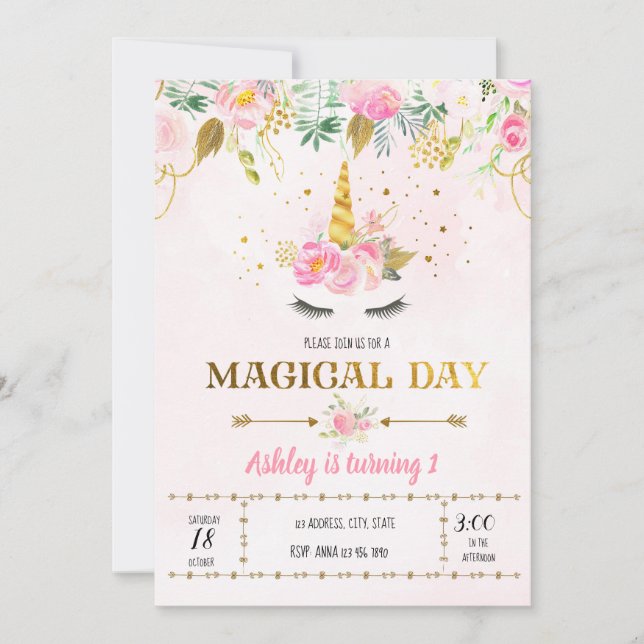 Unicorn birthday invitation (Front)