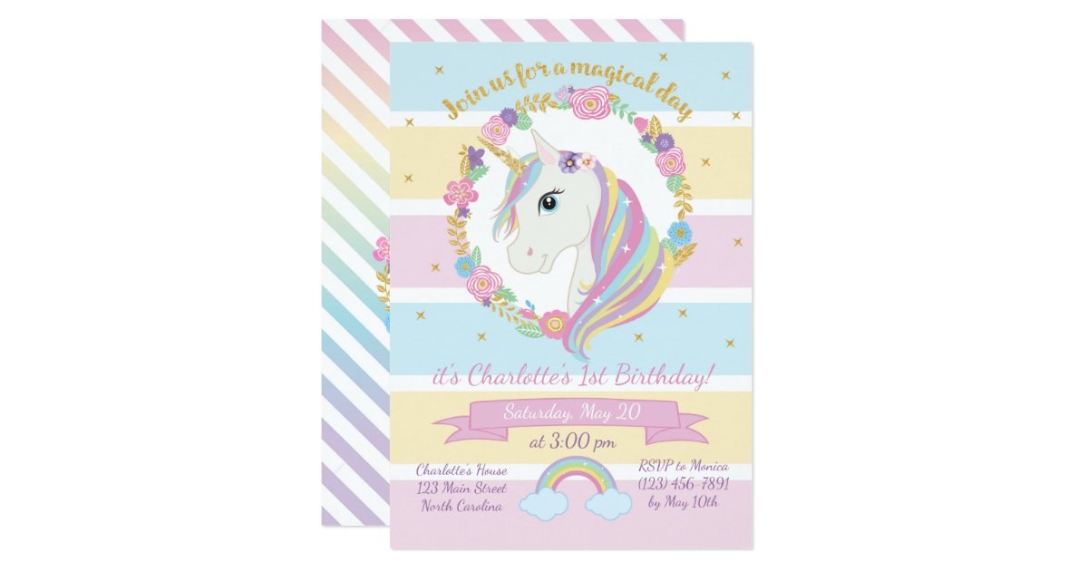 unicorn birthday invitation zazzlecom