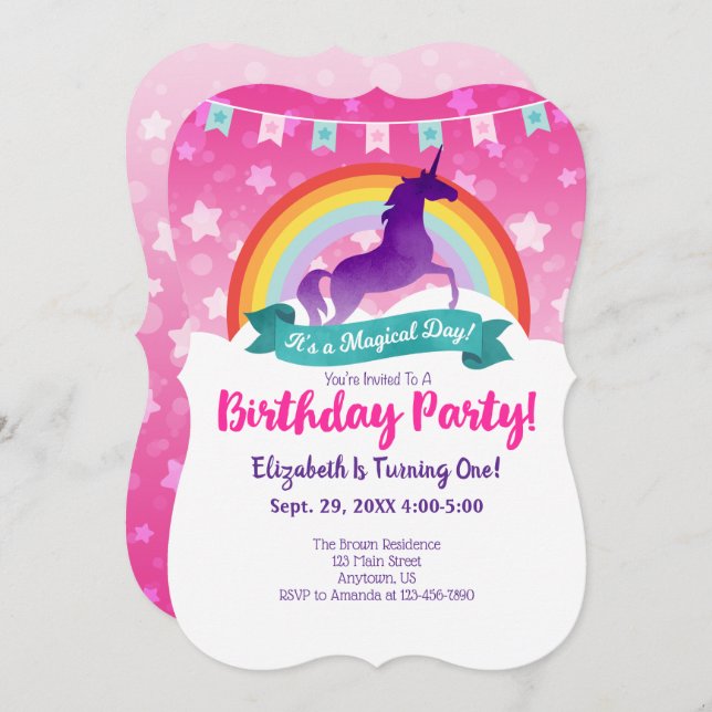 Unicorn Birthday Invitation (Front/Back)
