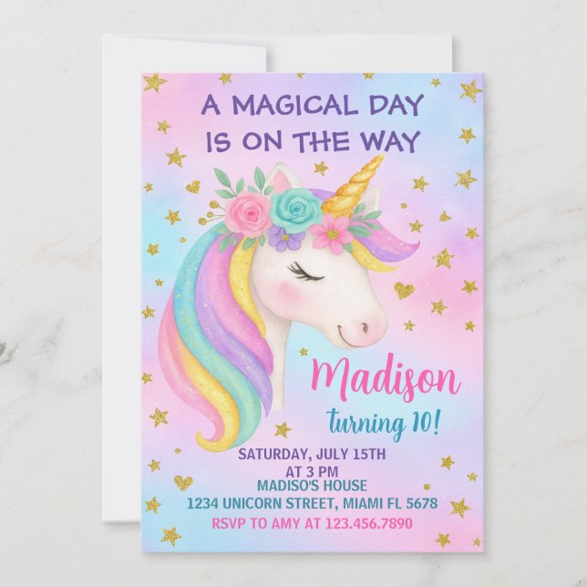 Unicorn Birthday Invitation (Front)