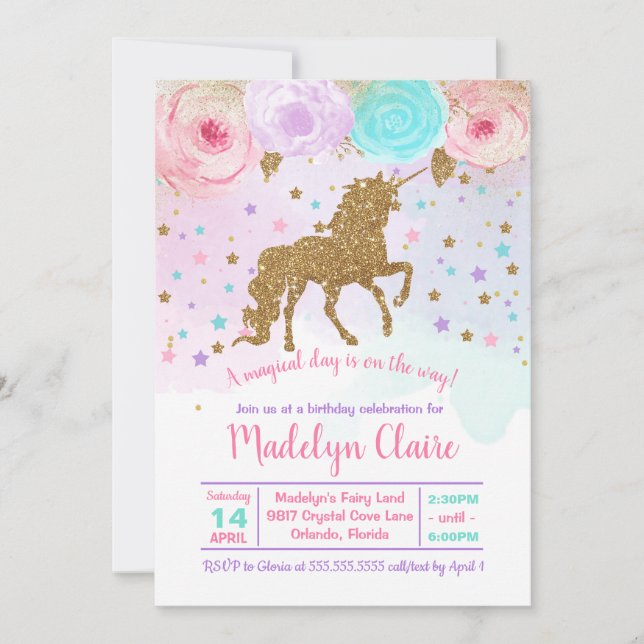 Unicorn Birthday Invitation (Front)