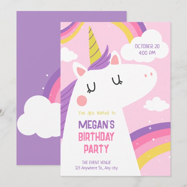 Unicorn birthday invitation (Front/Back)