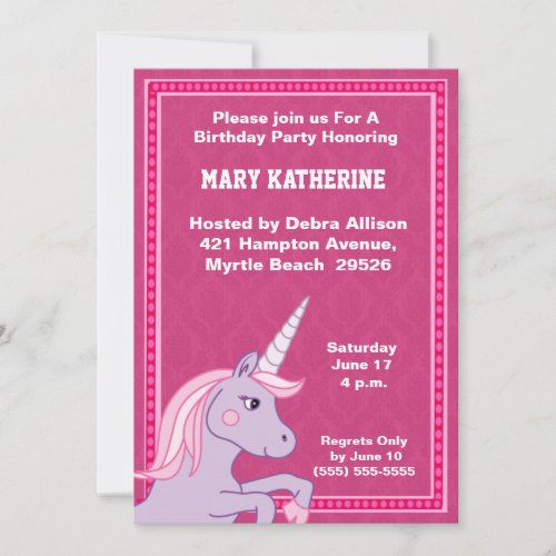 Unicorn Birthday Invitation