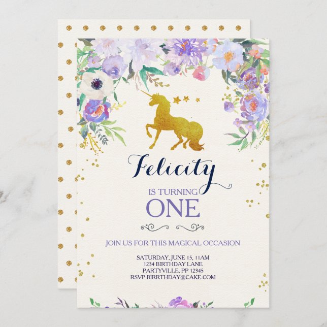 Unicorn Birthday Invitation (Front/Back)