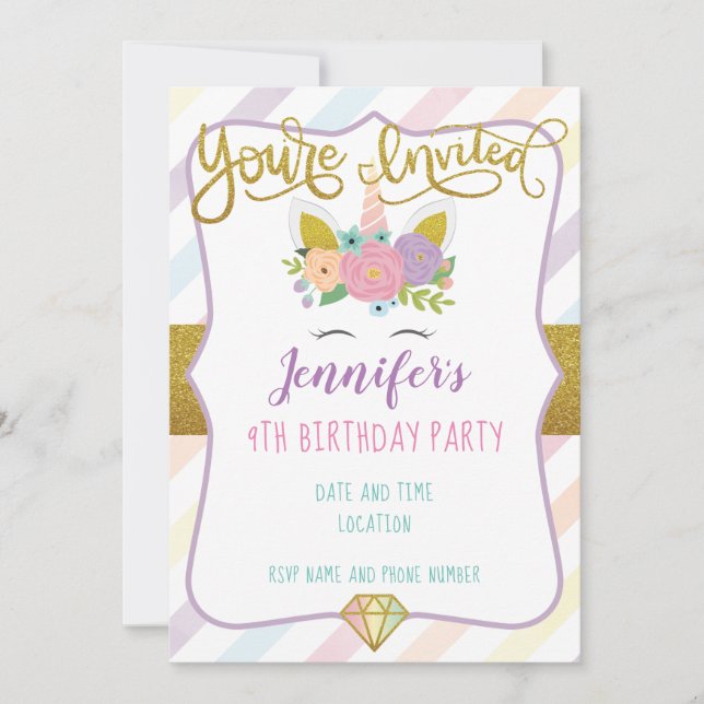 Unicorn Birthday Invitation (Front)