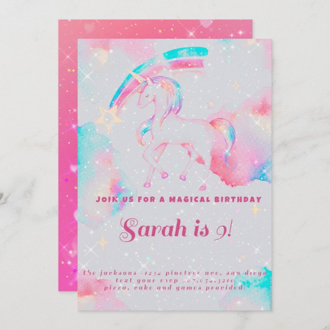 unicorn birthday invitation (Front/Back)