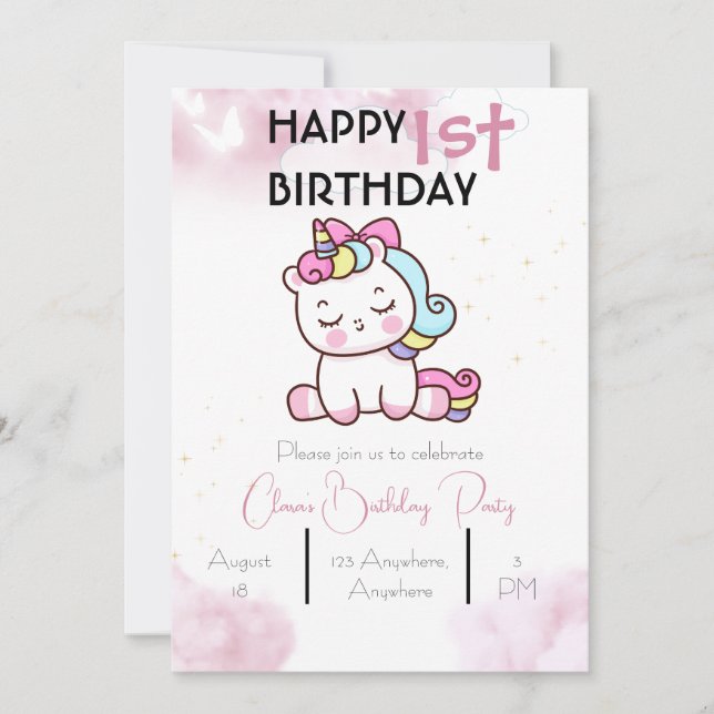 Unicorn Birthday Invitation (Front)