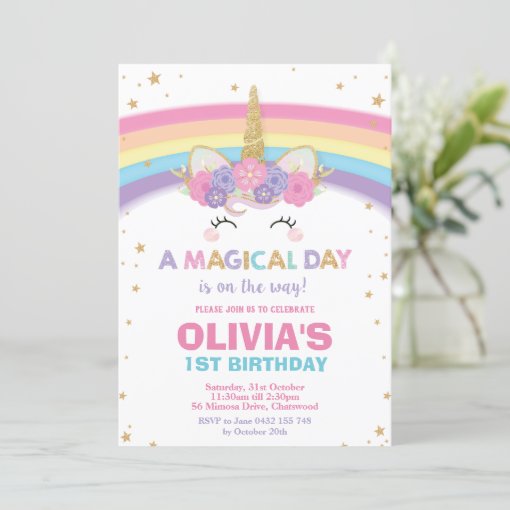 Unicorn Birthday Invitation 1st Birthday Party | Zazzle