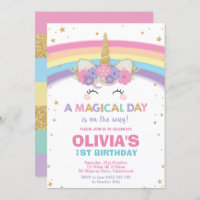 Unicorn Birthday Invitation 1st Birthday Party