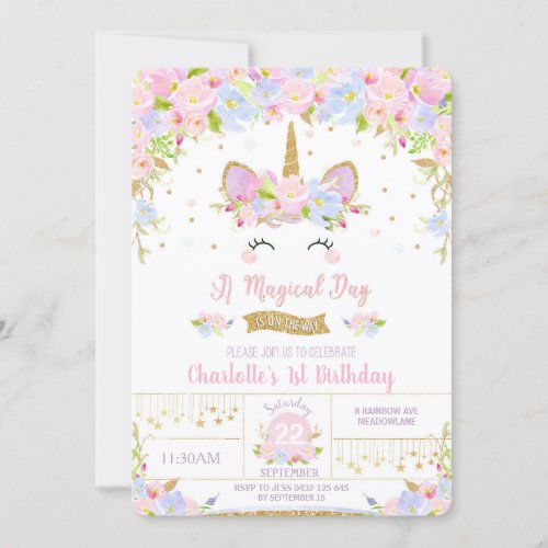 Unicorn Birthday Invitation 1st Birthday Party