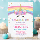 Unicorn Birthday Invitation 1st Birthday Party<br><div class="desc">Rainbow Unicorn Birthday Party Invitation, featuring a cute unicorn and a pretty rainbow. Personalize this vibrant Rainbow Unicorn Birthday Invitation with your party details easily and quickly, simply press the customize it button to further re-arrange and format the style and placement of the text.  Great for ANY AGE! Exclusive design...</div>