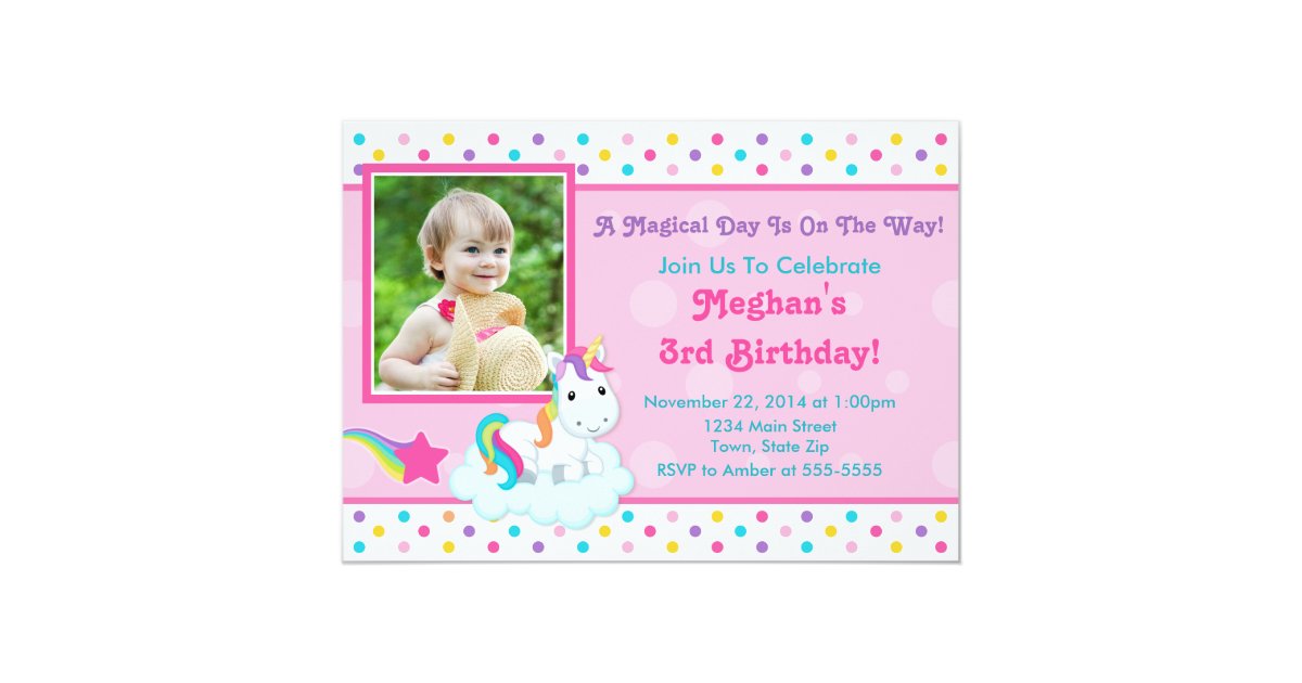 unicorn birthday invitation 5x7 photo card zazzlecom