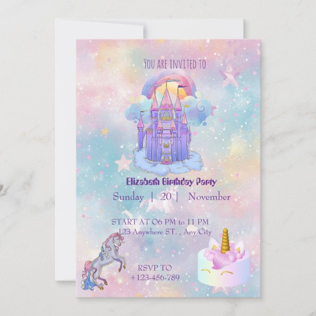 Unicorn birthday Invitation card (Front)