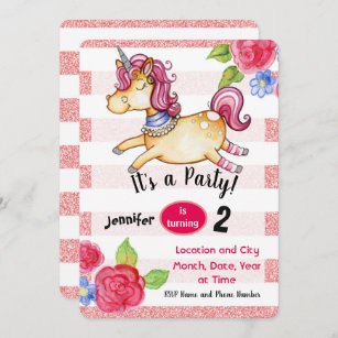 Unicorn Birthday Invitation Editable Card Pink