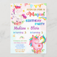 Unicorn birthday invitation for girls Magic party