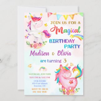 Unicorn birthday invitation for girls Magic party