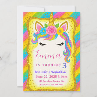 Unicorn Birthday Invitation for Girls Party