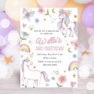 Unicorn Birthday Invitation Girls   4th, 5th Birth