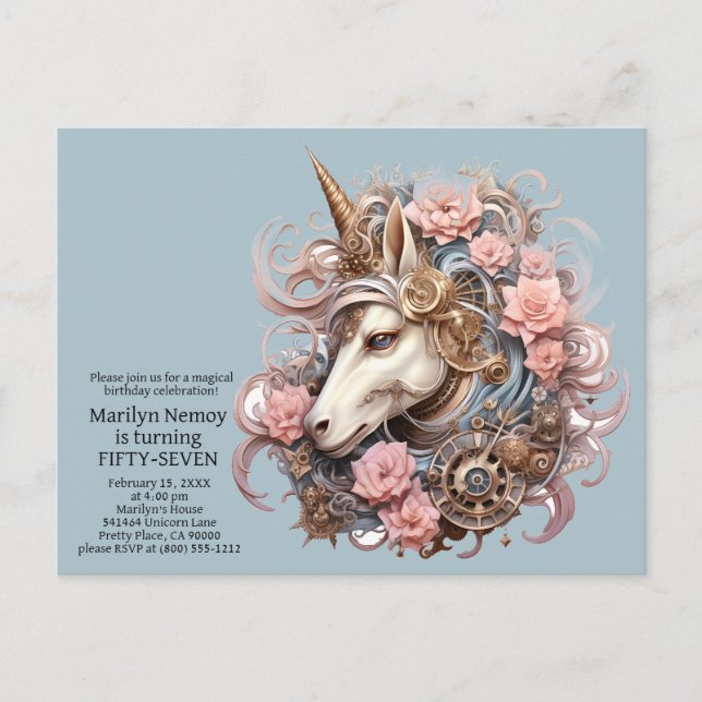 Unicorn Birthday Invitation Invite Invites Postcar (Front)