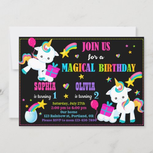 Unicorn birthday invitation Joint birthday party