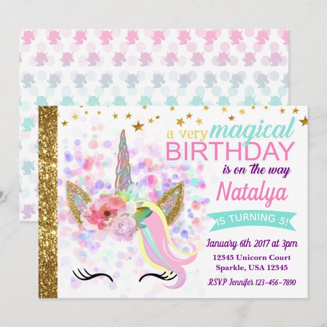 Unicorn Birthday Invitation Magical (Front/Back)