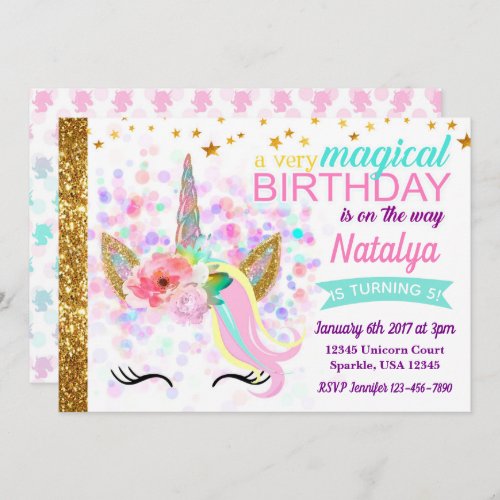 Unicorn Birthday Invitation Magical