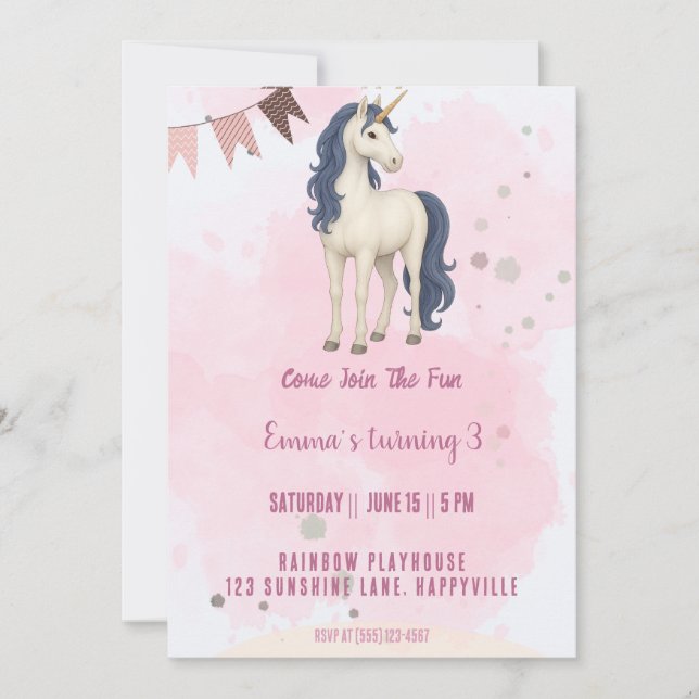 Unicorn Birthday Invitation – Magical Girls Party  (Front)