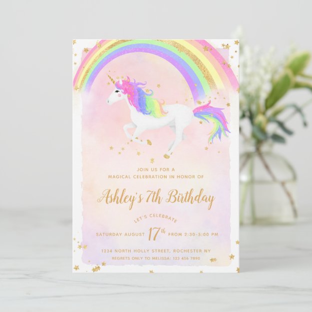 Unicorn Birthday Invitation | Magical Gold Rainbow